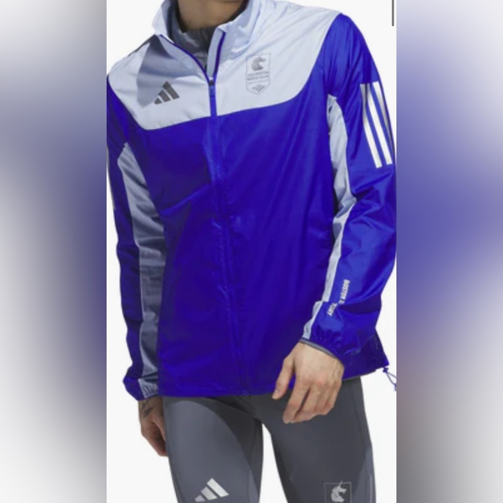 Adidas White and Blue Marathon Jacket